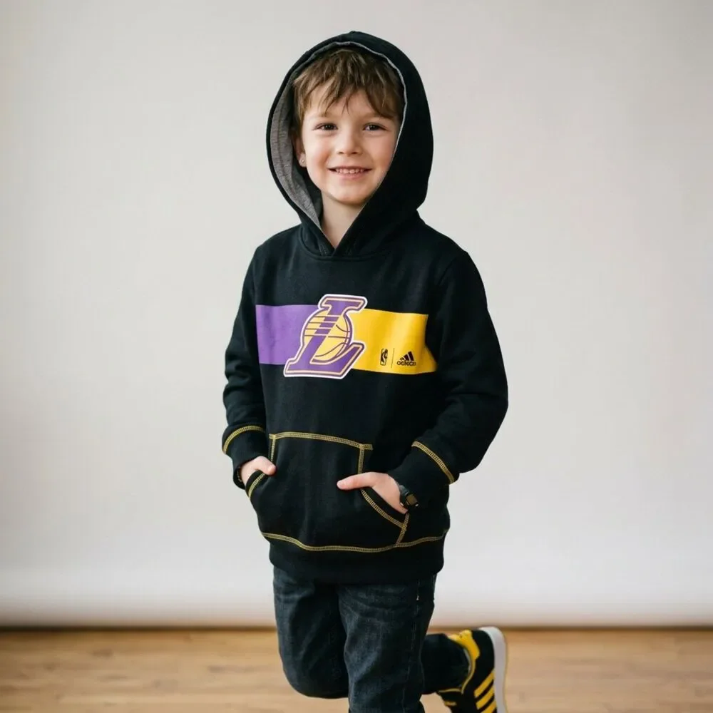 Adidas NBA Los Angeles Lakers Black Pullover Hoodie Youth Size L 7